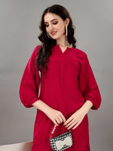 Women's V Neck Knee Length 3/4 Sleeves Solid Rayon Co-ords Set (Rani)-HFXMA-K91-RANI